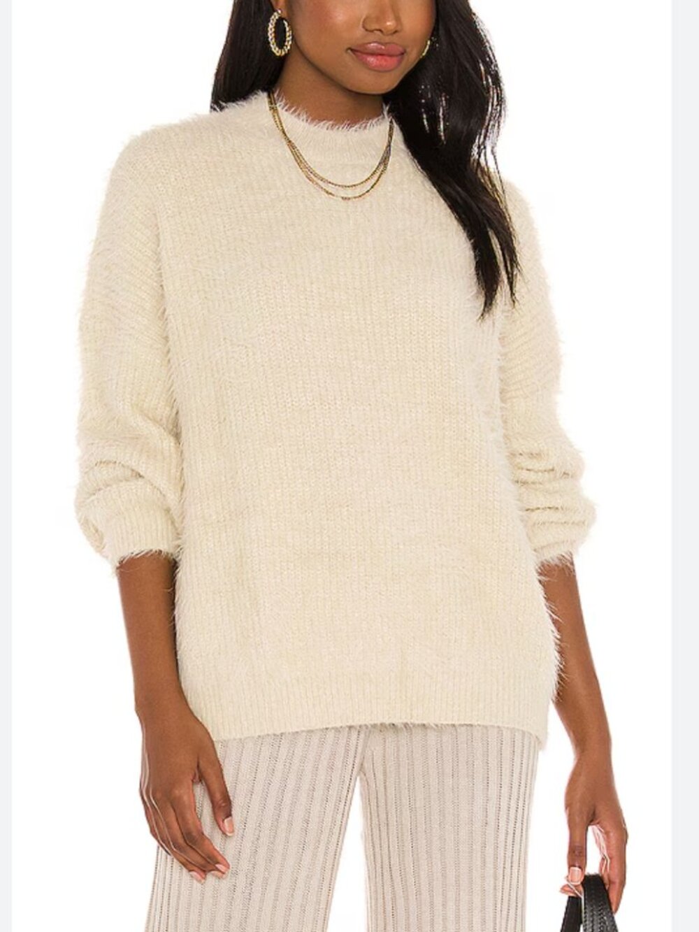 SNDYS Cozi Cream Fuzzy Eyelash Oversize Knit Sweater Size medium